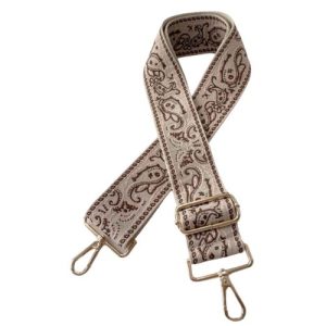 Brown and Cream Embroidered Bag Strap